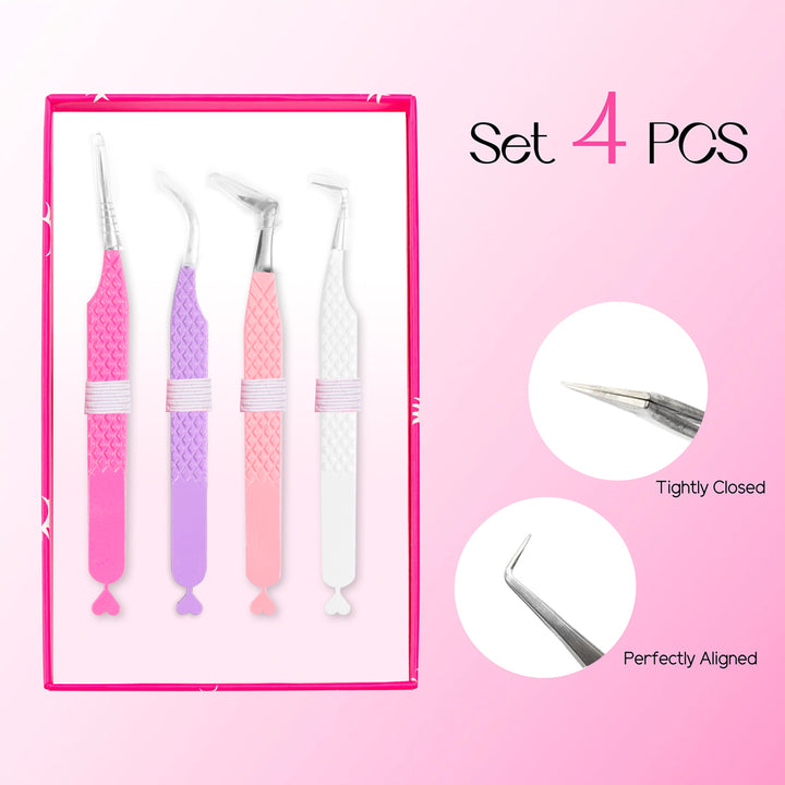 Heart-shaped Professional Eyelash Extensions Tweezers Kit USA2