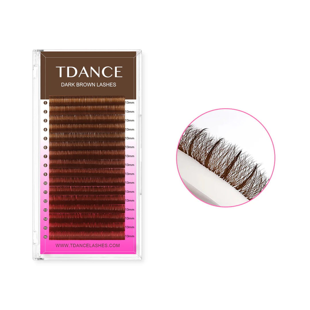 16 Rows Premium Dark Brown Colored Volume Eyelash Extensions – TDANCE