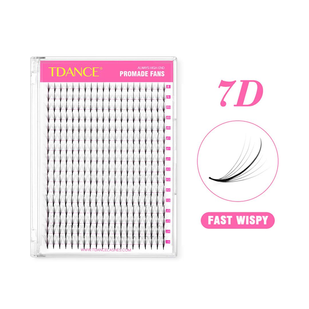 7D vorgefertigte Volumenfächer Wimpernverlängerungen 320 Fächer 16 Reihen (FAST WISPY)